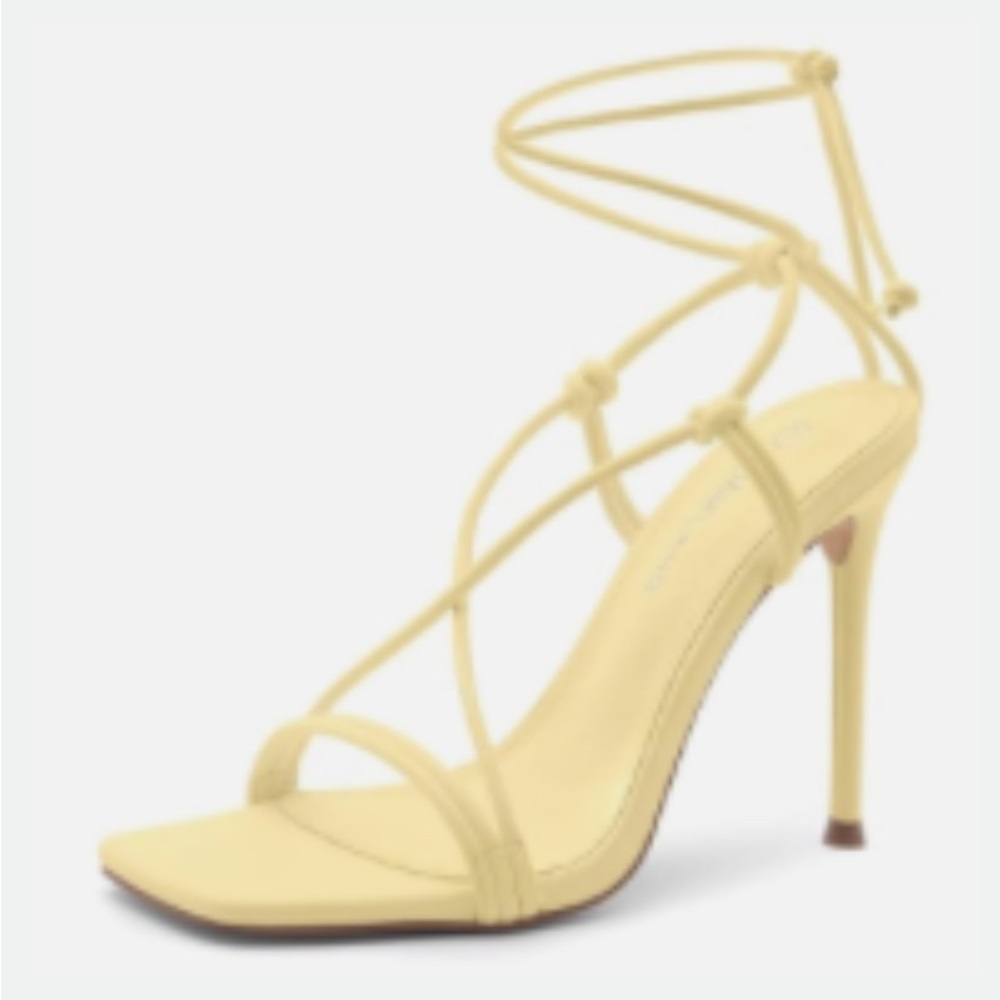 Shoe Land Yellow Lace-Up Strappy Heels – Size 7 – Square Toe